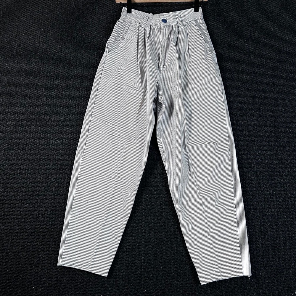 Cherokee Vintage 90s Striped Pleated Tapered Pants Blue White Petite 6 Cotton